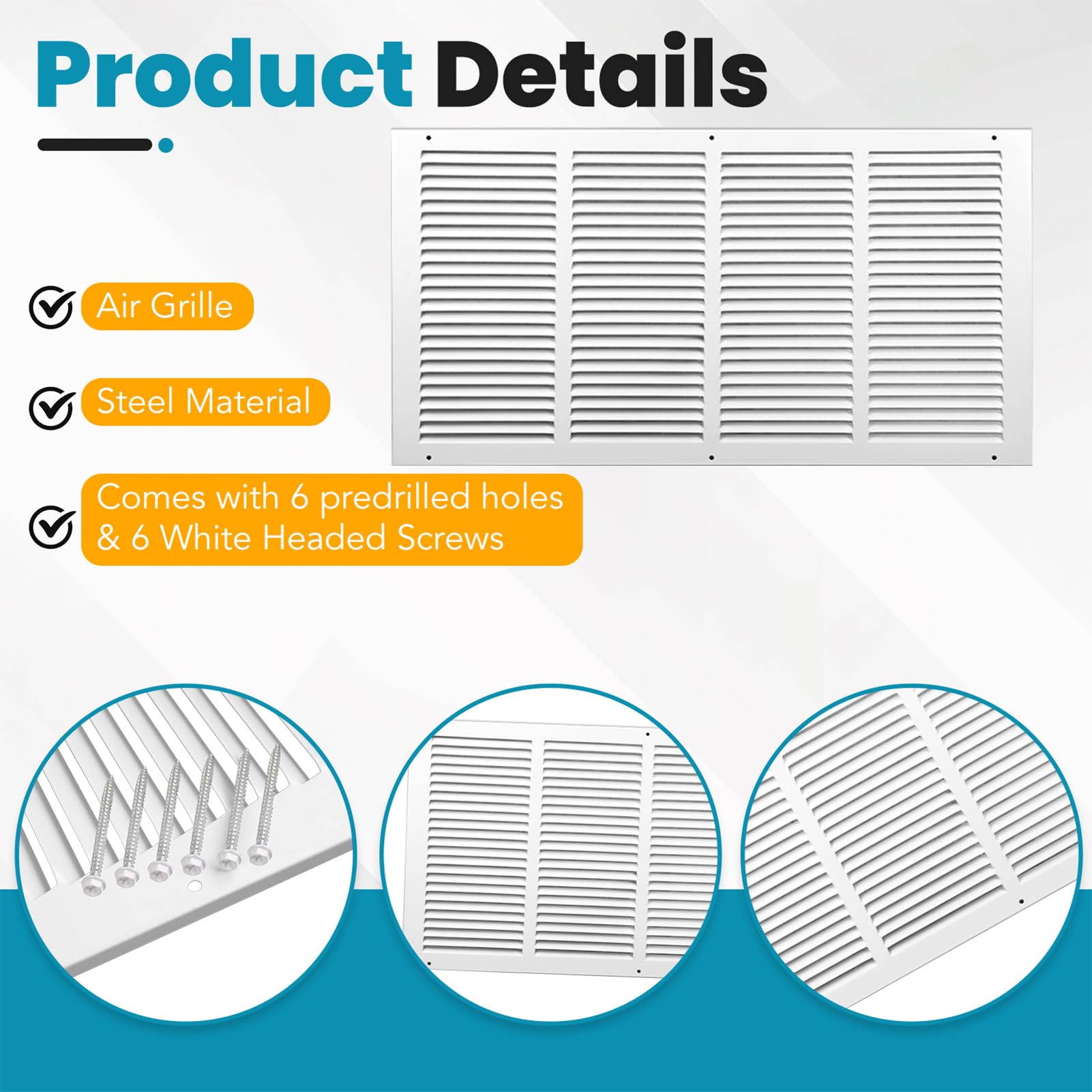 Predrilled holes and screws allow quick, secure installation.