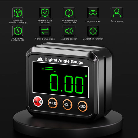 VOLCANOES CLUB digital inclinometer shows large numbers for easy readings