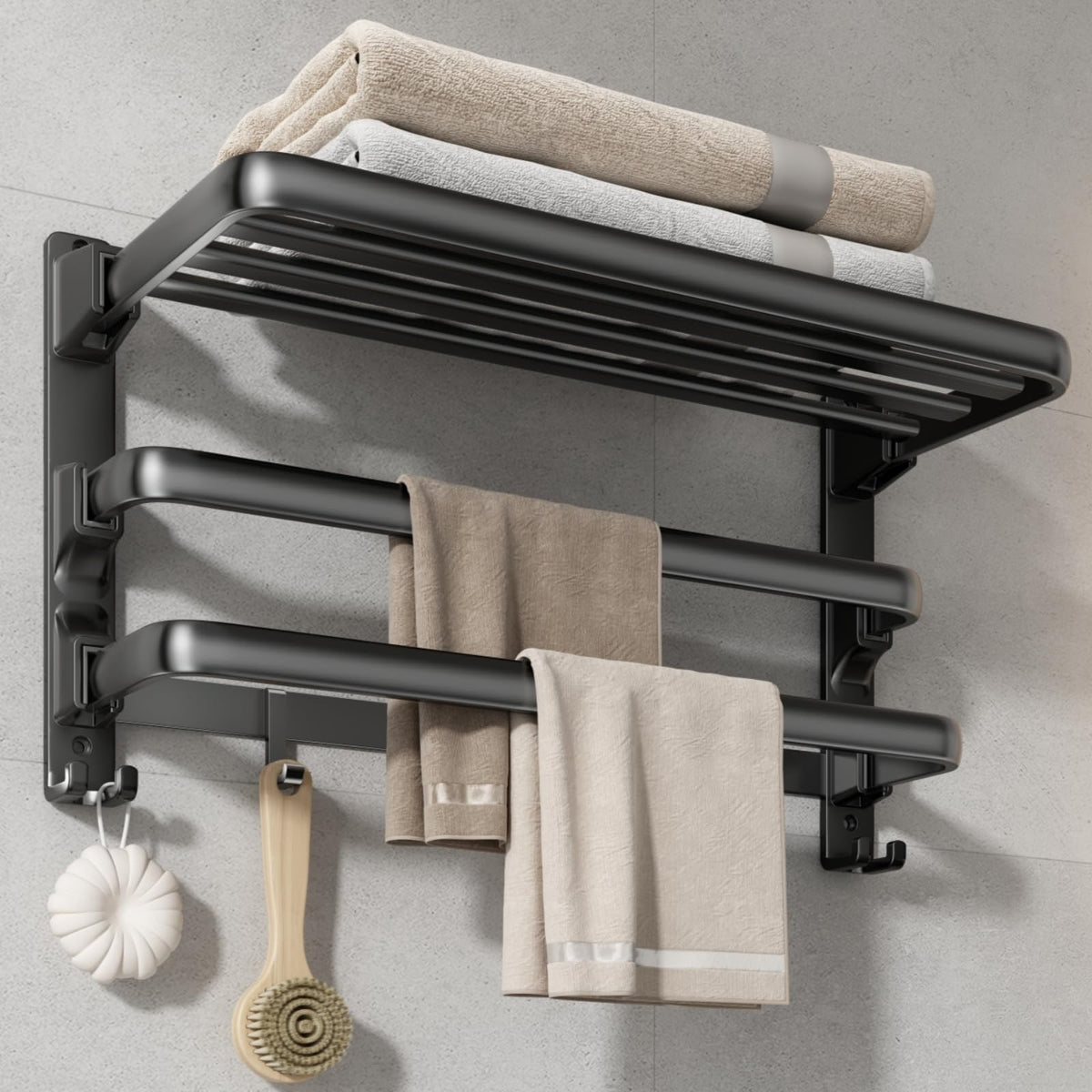 VOLDRA 24-inch towel rack matte black front view for modern bathroom organization