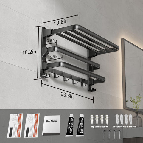 Sleek matte black finish detail on VOLDRA towel rack