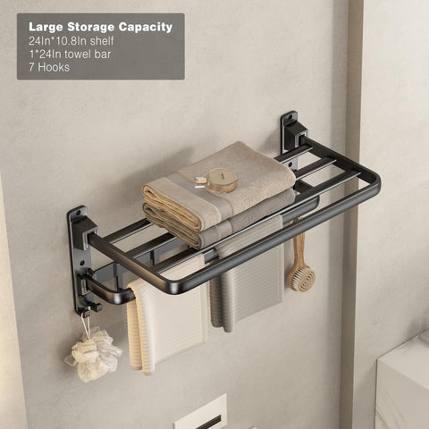 Voldra foldable towel shelf and bar offer extra storage when space is limited.