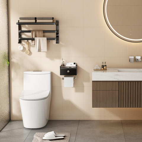 Voldra wall-mount saves space while keeping bathroom essentials within reach.
