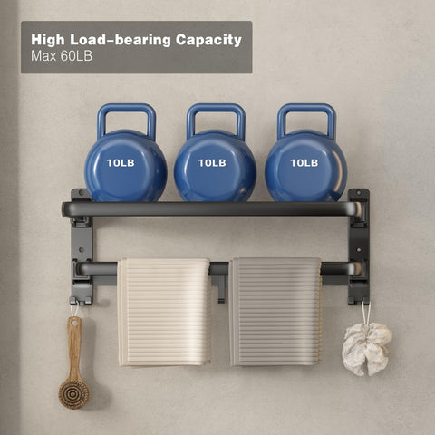 Voldra wall-mounted rack keeps towels neatly organized in a small lavatory.