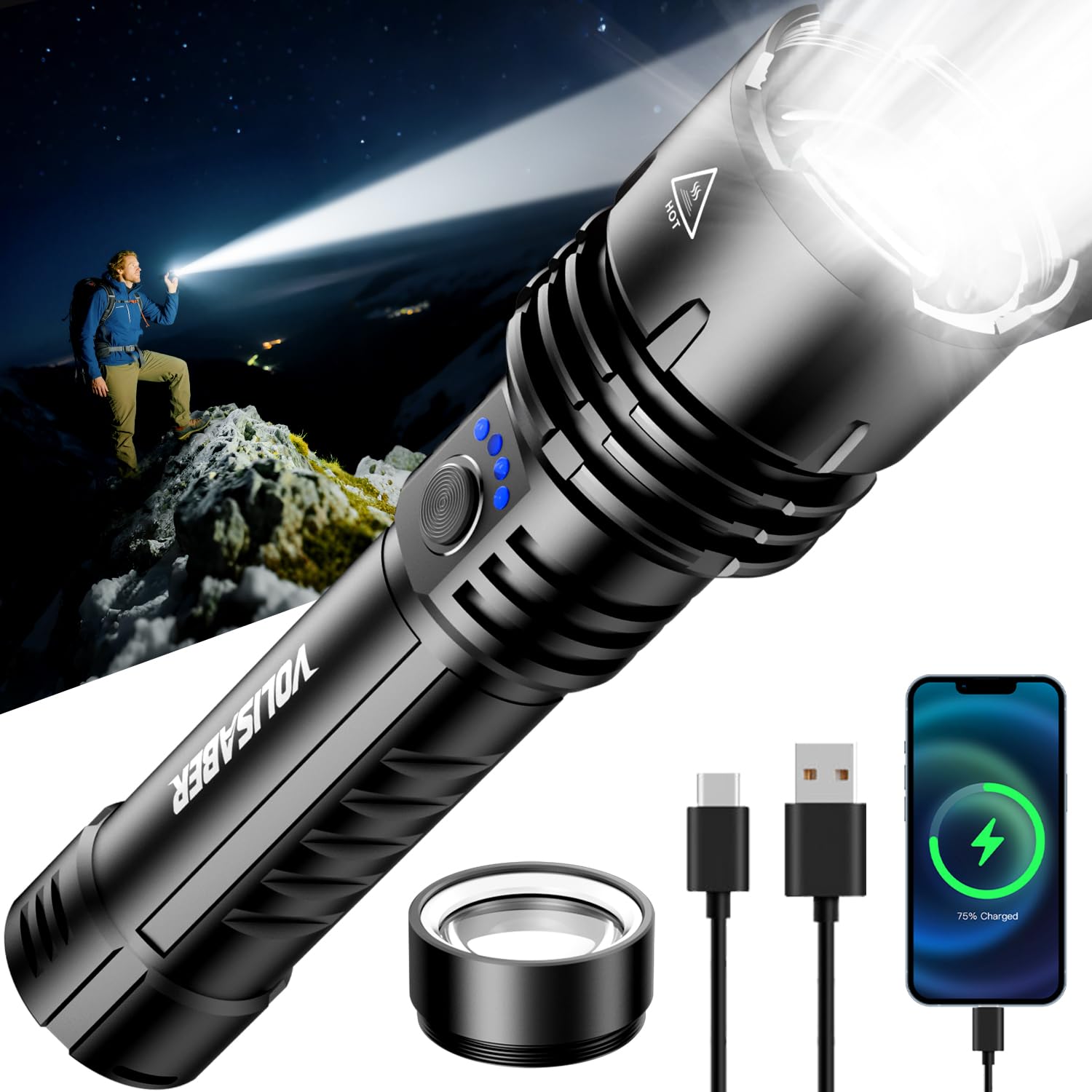 VOLISABER ignition lens flashlight shows focused beam for ignition prep