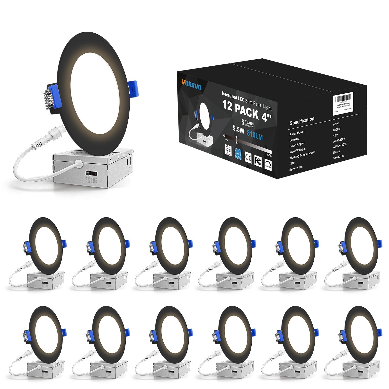 VOLISUN 12-pack 4-inch recessed lights for retrofit with adjustable color temperature
