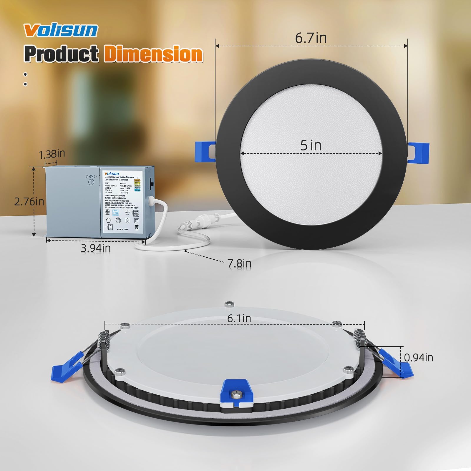 VOLISUN 12-pack recessed light 2700K-5000K slider highlights versatile color options for mood lighting.