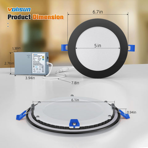 VOLISUN 12-pack recessed light 2700K-5000K slider highlights versatile color options for mood lighting.