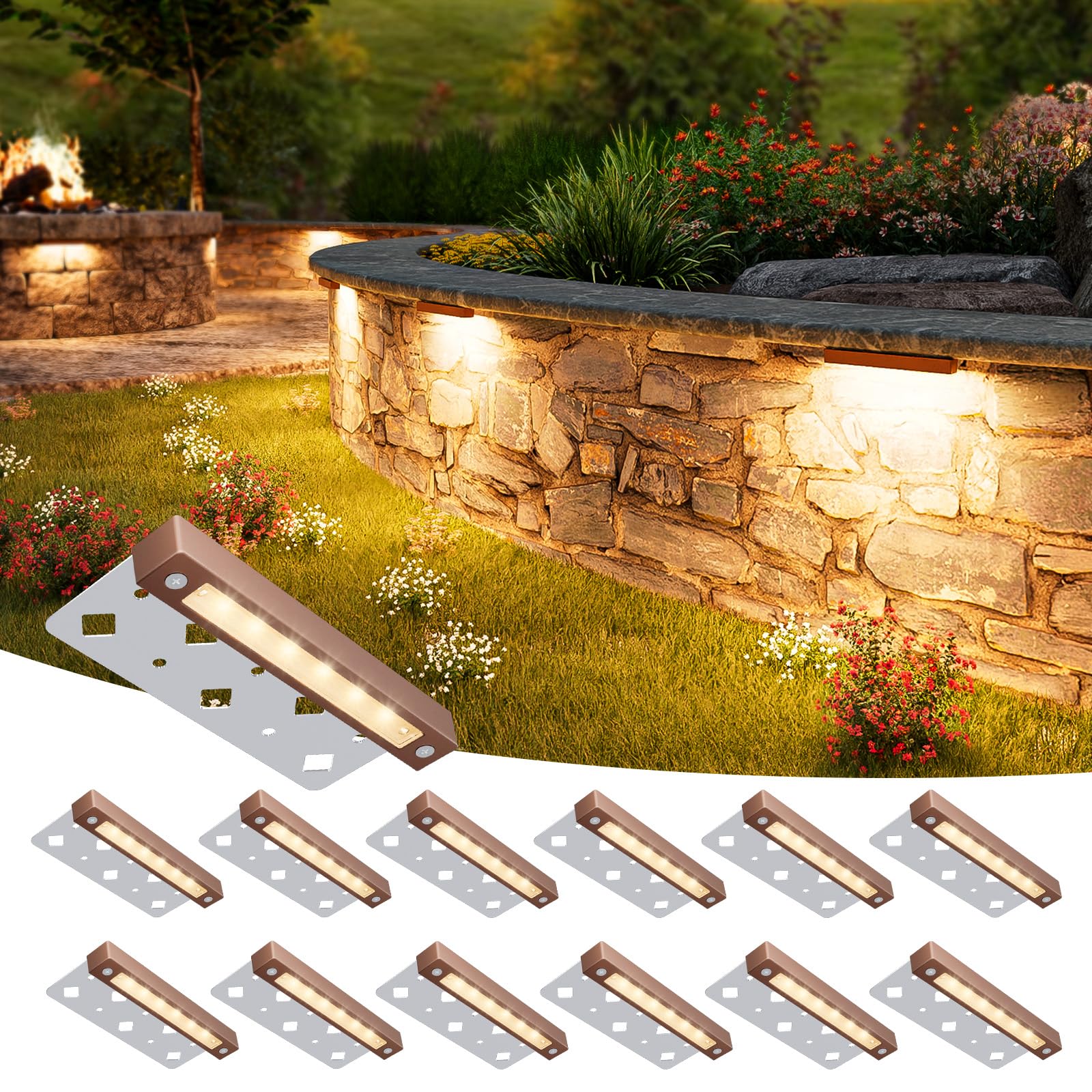 VOLISUN 12-pack 7-inch retaining wall light for durable outdoor step lighting.