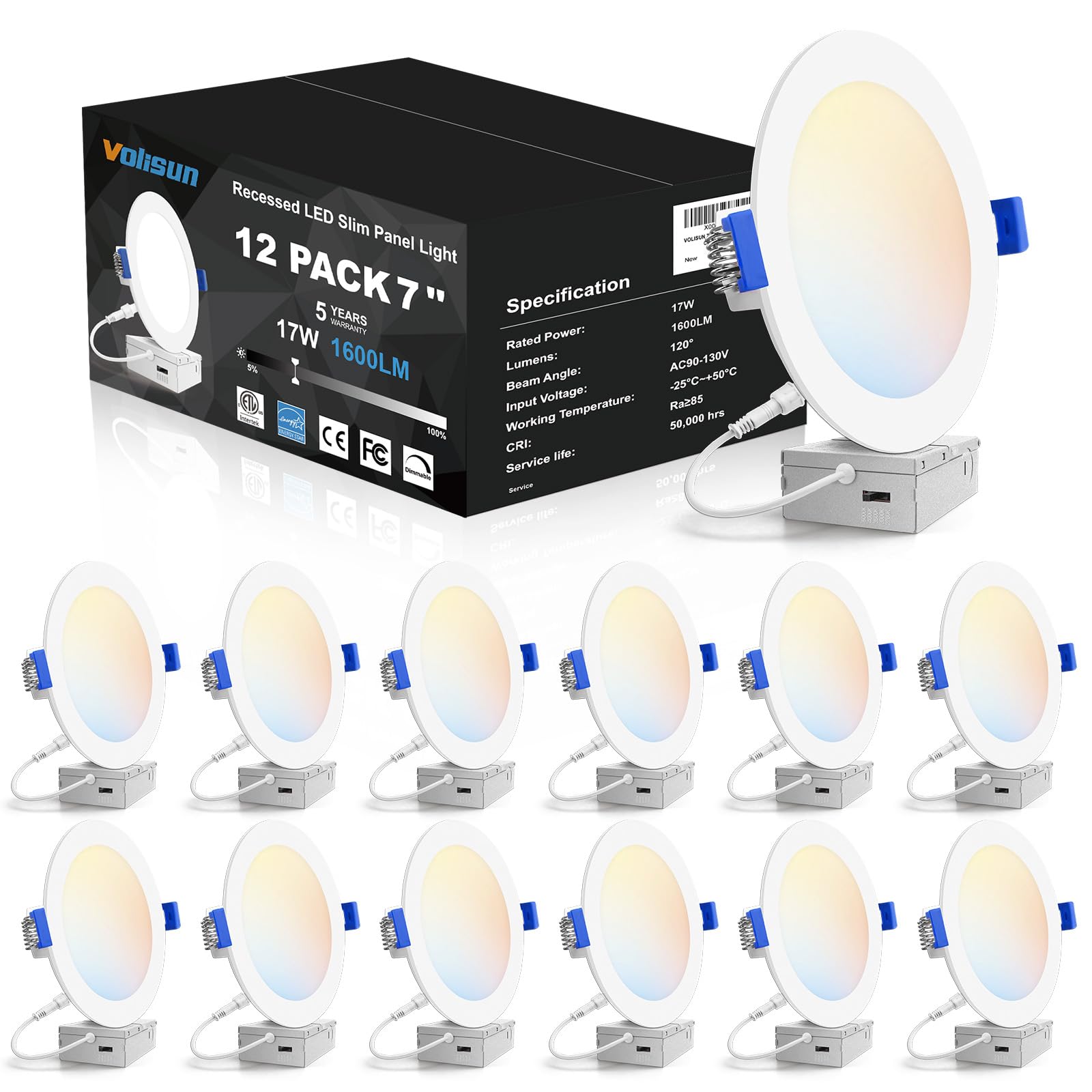 VOLISUN 12-pack 7-inch recessed light box highlights quick install in new or retrofit ceilings.