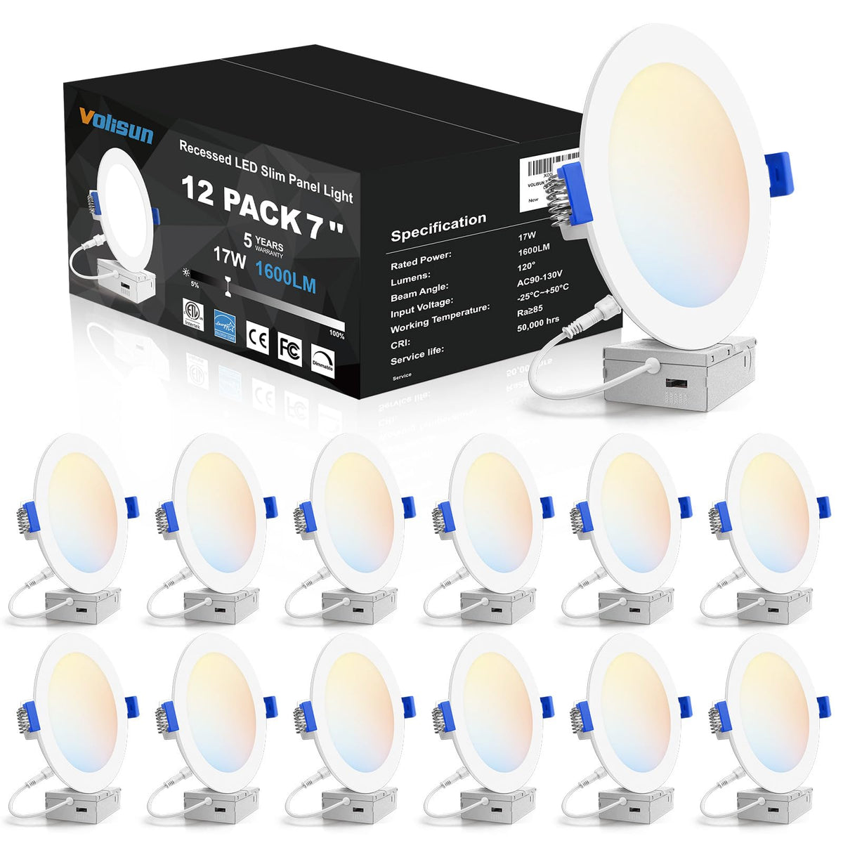 VOLISUN 12-pack 7-inch recessed light box highlights quick install in new or retrofit ceilings.