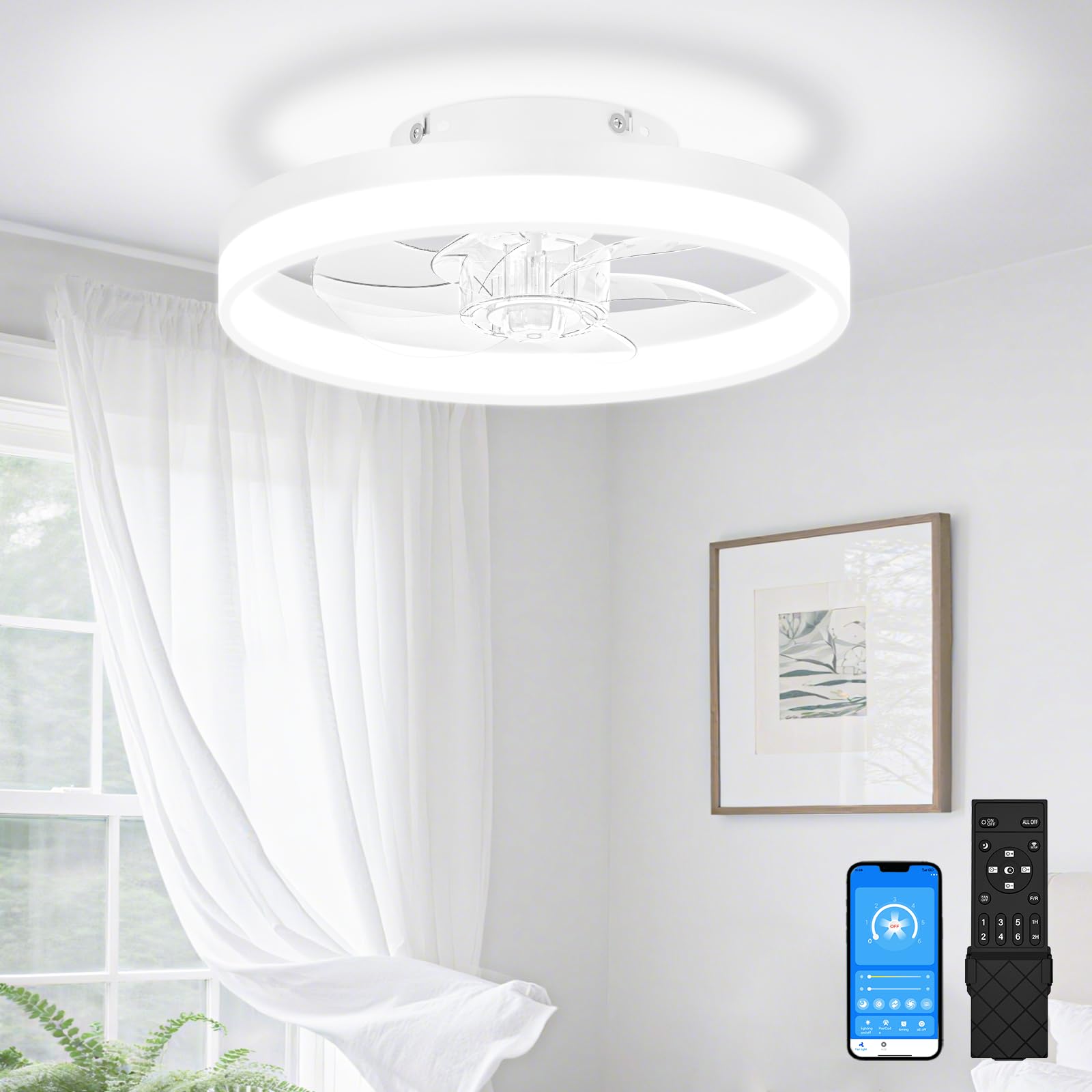 VOLISUN 13-inch small ceiling fan with light remote for adjustable brightness