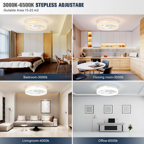 VOLISUN 19.7in flush-mount ceiling fan with light for a clean bedroom look.