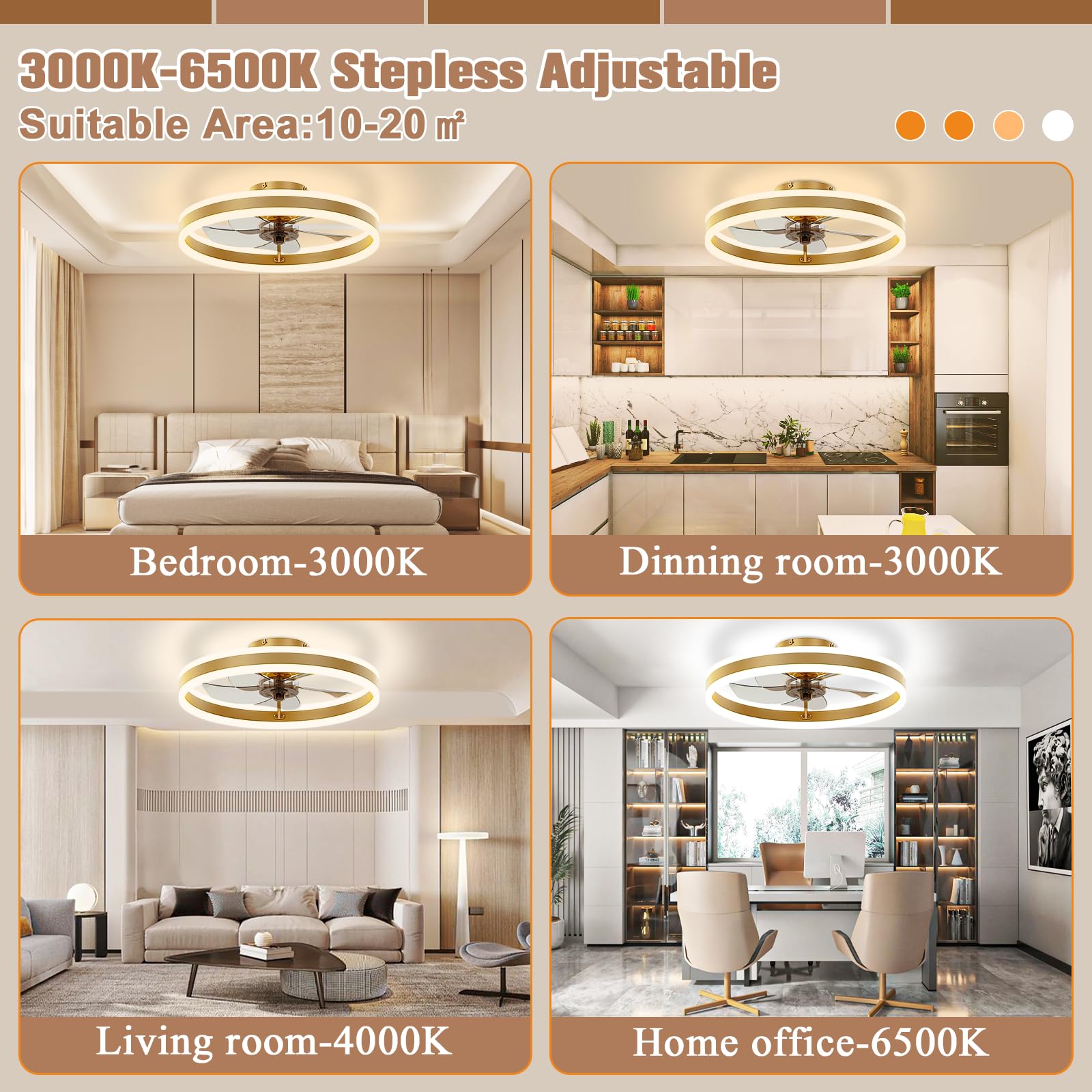 Volisun 19.7-inch flush-mount fandelier with integrated light