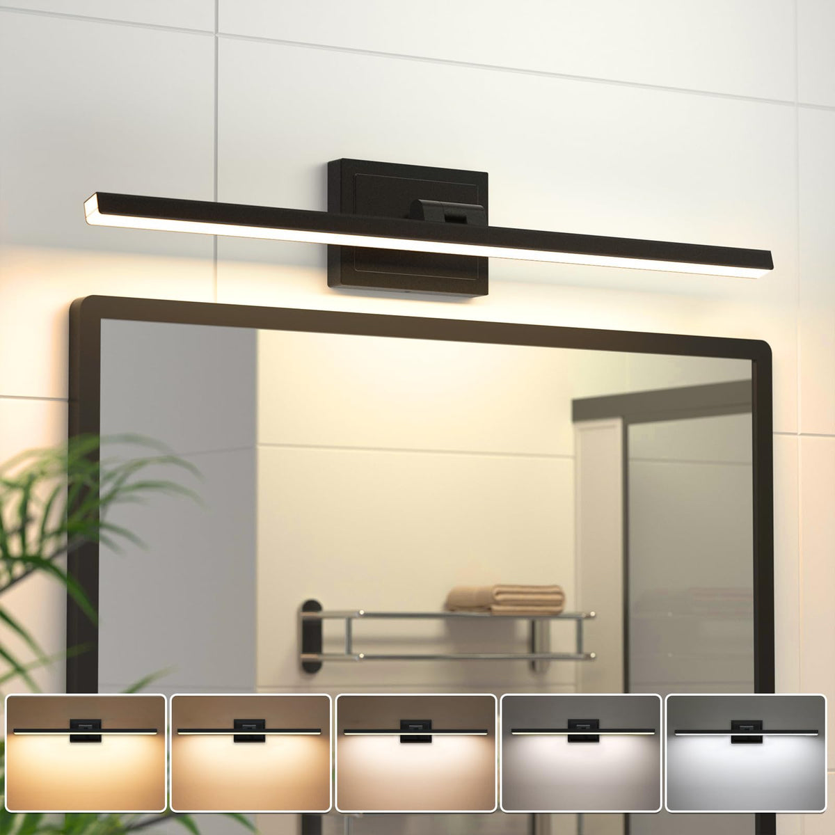 Volisun 24-inch vanity light over mirror for crisp, even illumination.