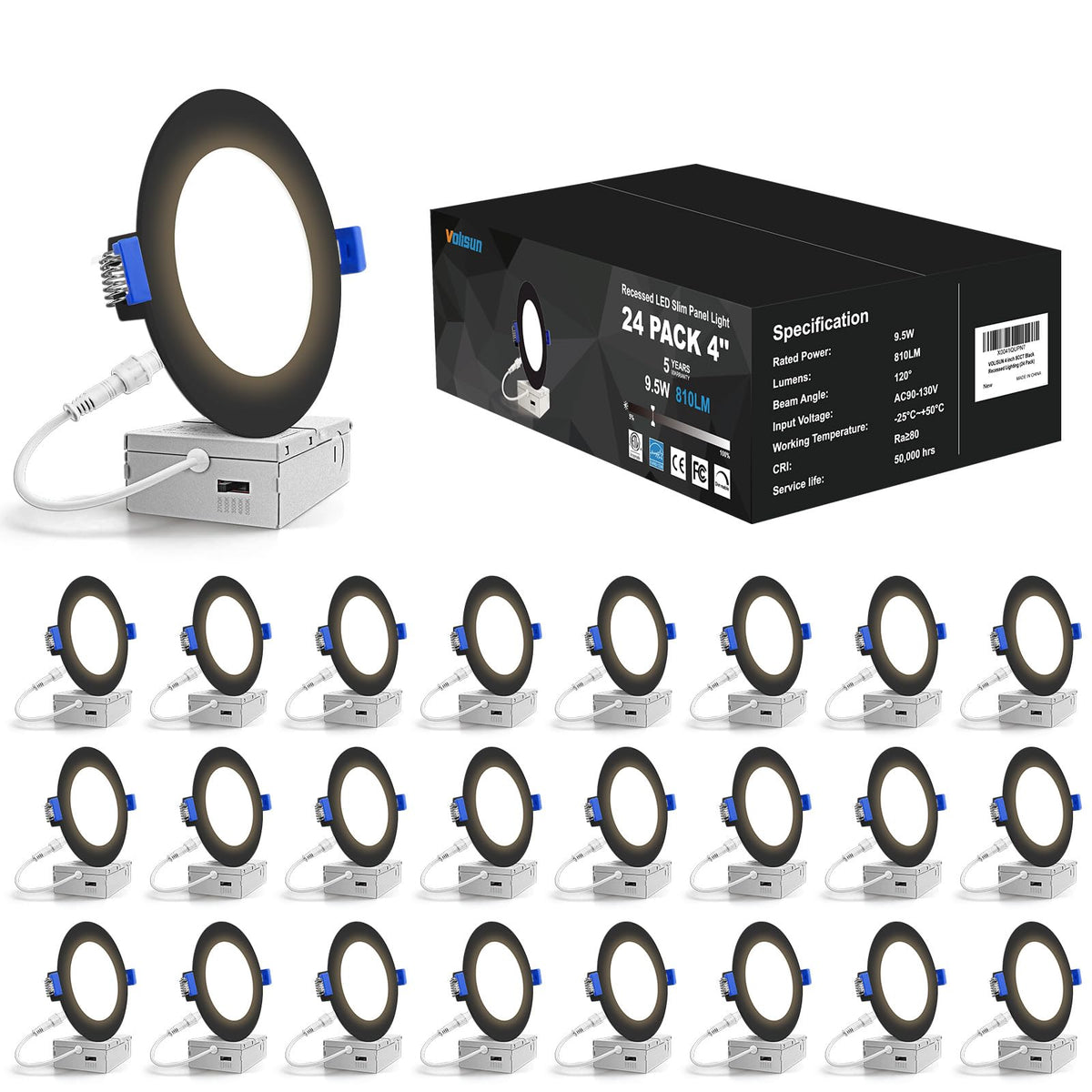 VOLISUN 24-pack 4-inch recessed light kit in black finish for quick ceiling upgrades
