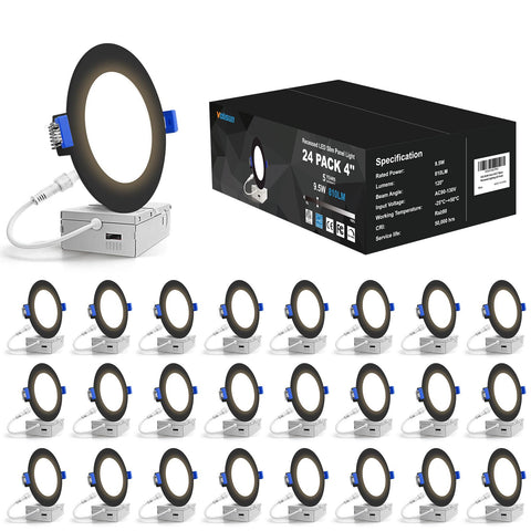 VOLISUN 24-pack 4-inch recessed light kit in black finish for quick ceiling upgrades