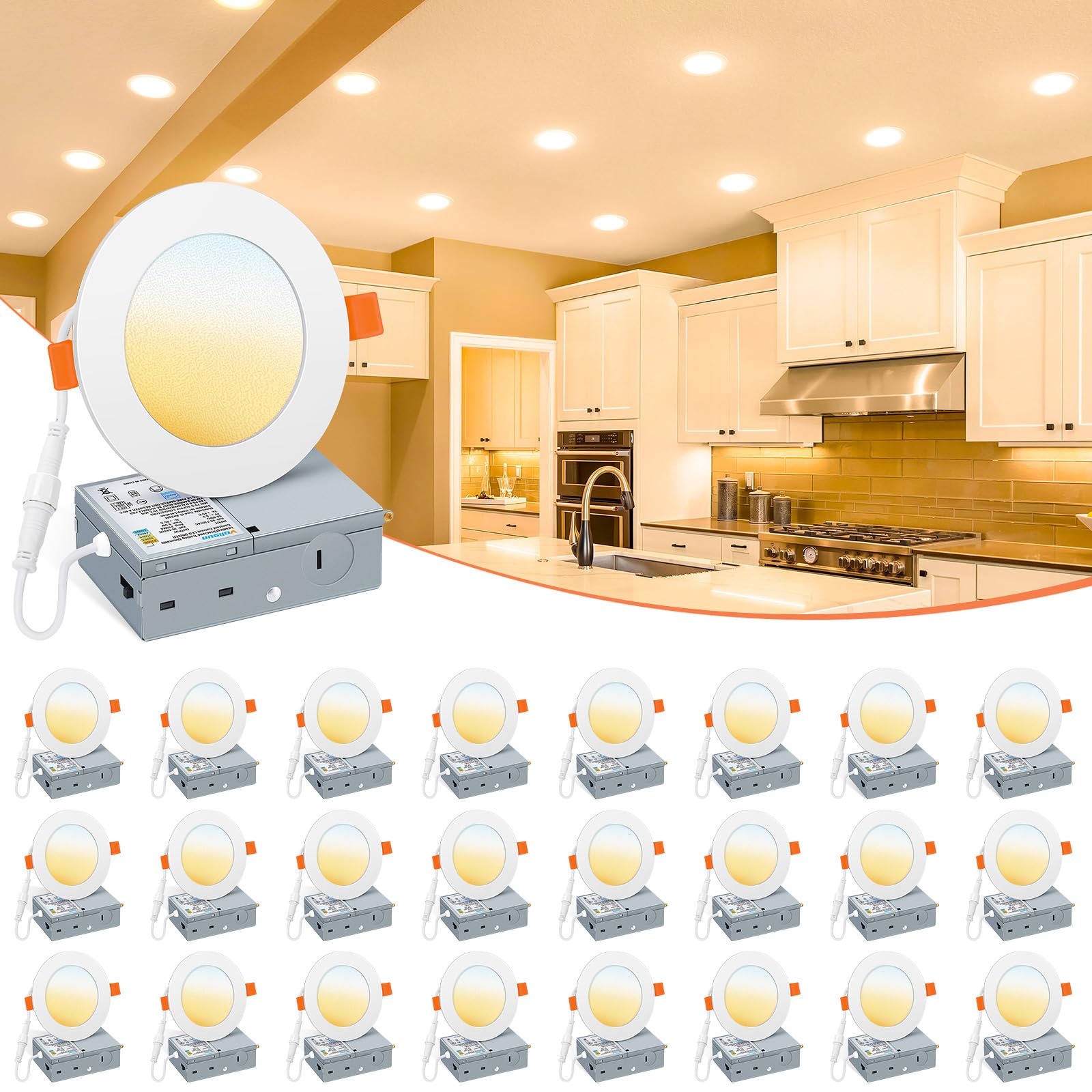 VOLISUN 24-pack 4-inch recessed light package for energy efficiency.