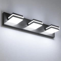 VOLISUN 3-light vanity fixture in matte black over mirror for precise makeup lighting