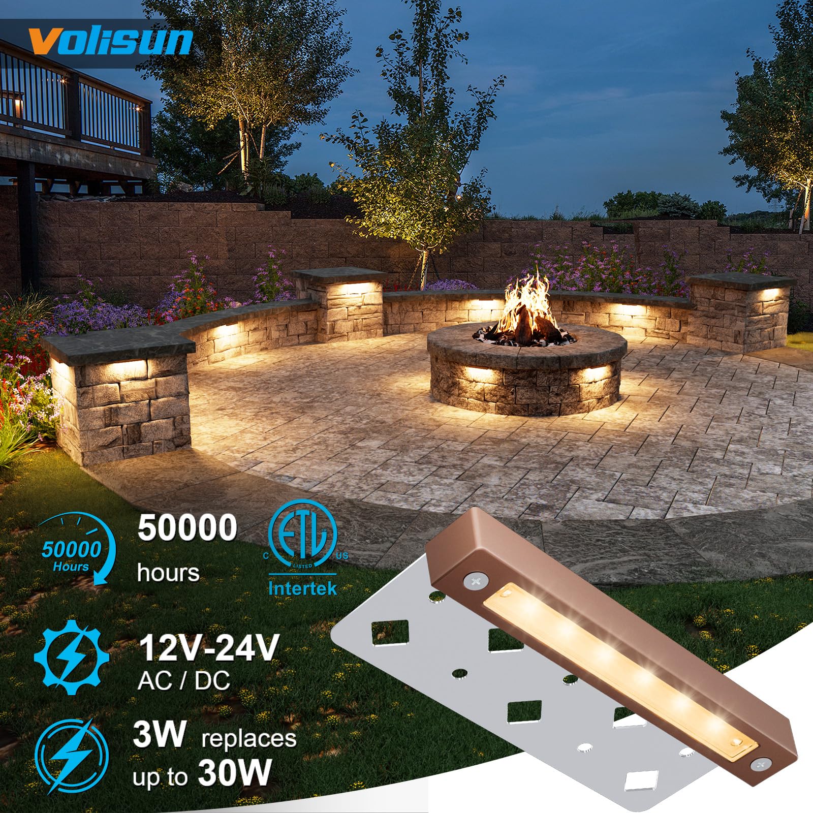 VOLISUN 330 lumens 3W LED light delivers energy-efficient bright landscape illumination.