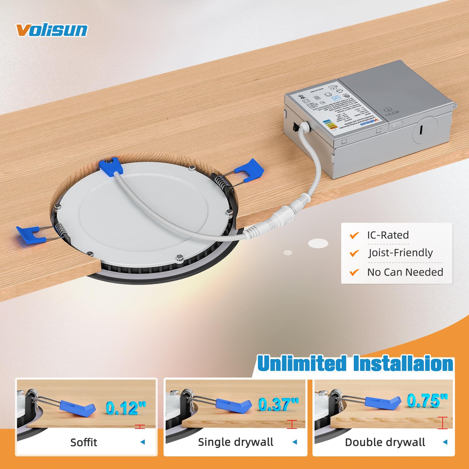 VOLISUN 4-inch recessed light is IC-rated in black for safe use