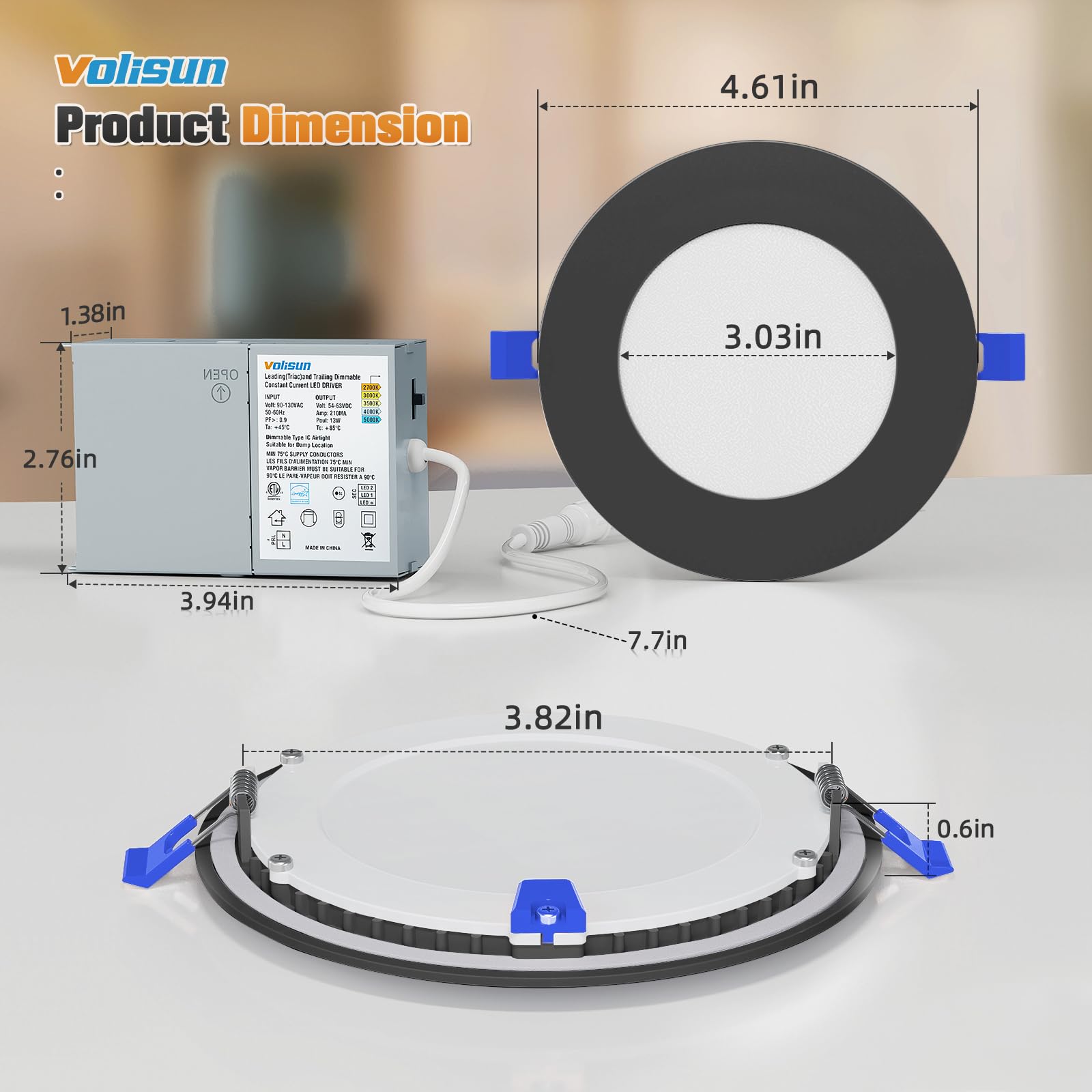 VOLISUN recessed light with J-box wiring simplifies ceiling connections in black