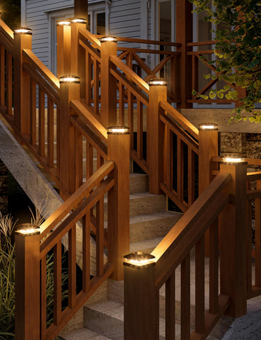 Volisun 4x4 solar post-cap light on vinyl post for durable, weatherproof outdoor lighting.