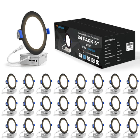 VOLISUN 6-inch recessed light front view in black for modern ceilings