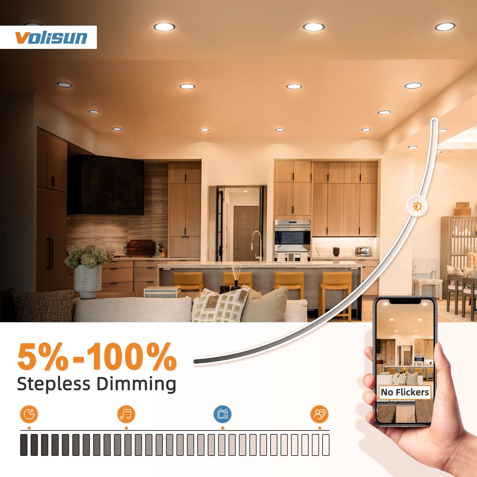 VOLISUN selectable 2700K-5000K for adaptable ambiance