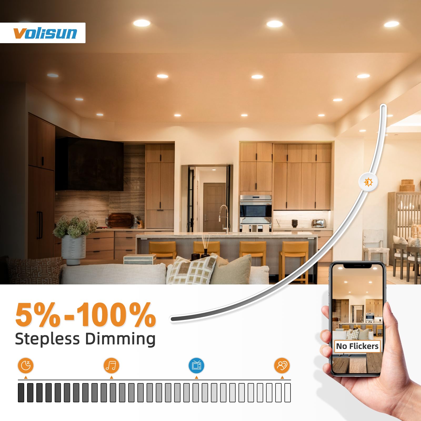 VOLISUN 7-inch recessed light dimmable support ensures smooth brightness control.