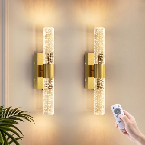 VOLISUN battery-operated gold wall sconces set of two, ideal for ambient living room lighting.