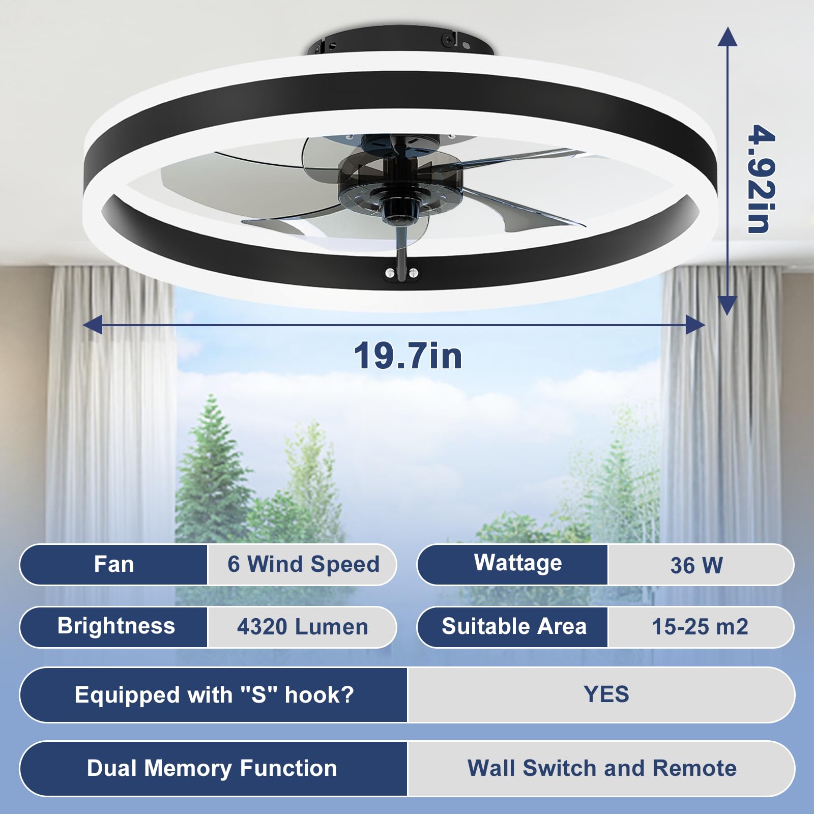 VOLISUN bedroom ambience with LED fan light for cozy evenings.