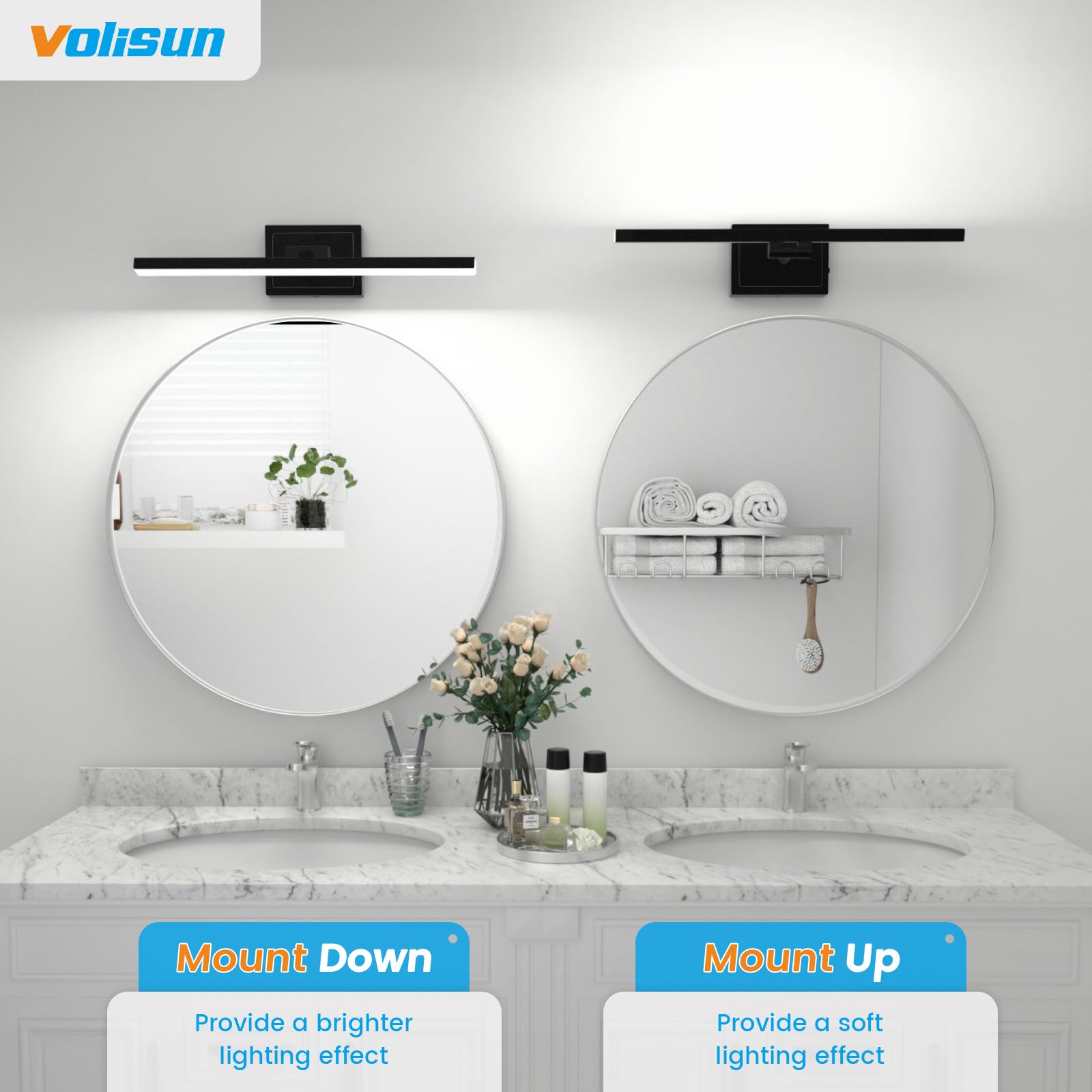 Volisun vanity light operates on 110–277V, suitable for US wiring.