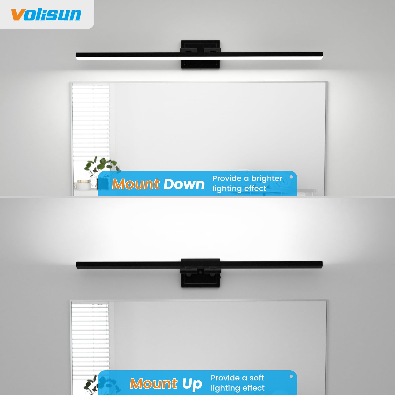 Volisun black metal back panel with white acrylic finish suits many decor styles.