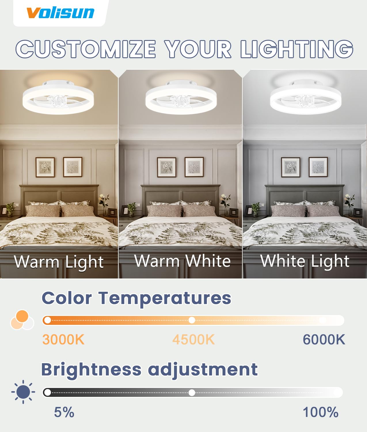 VOLISUN bladeless fandelier ceiling fan in white with quiet airflow