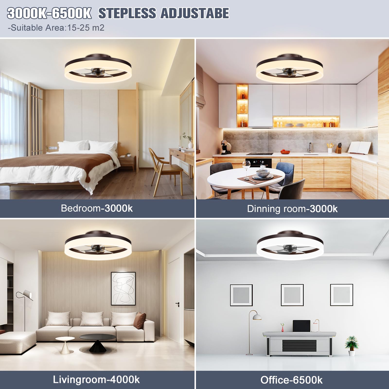 VOLISUN brown modern finish on ceiling fan blends with decor