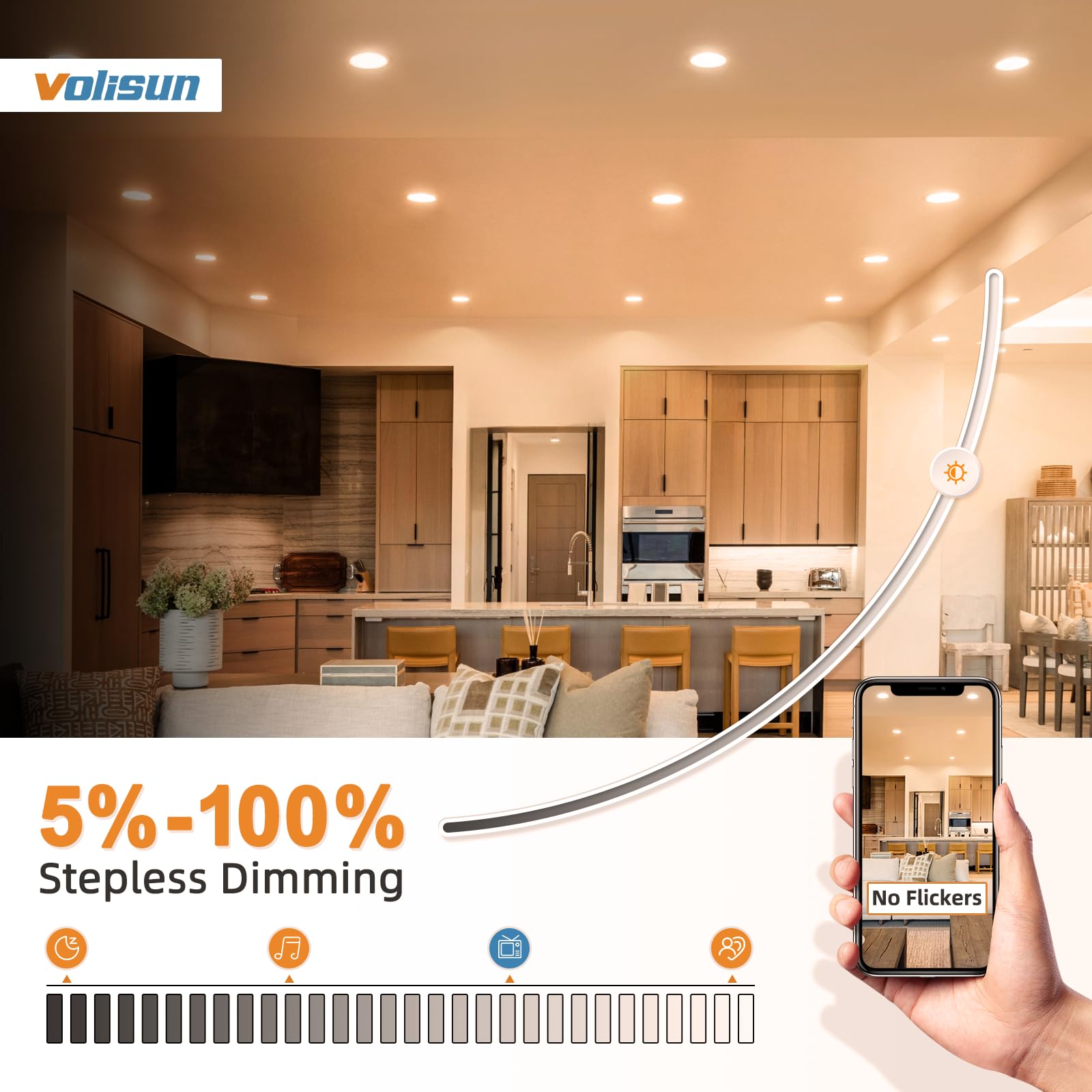 VOLISUN color temperature slider enables 2700K–5000K mood tuning.