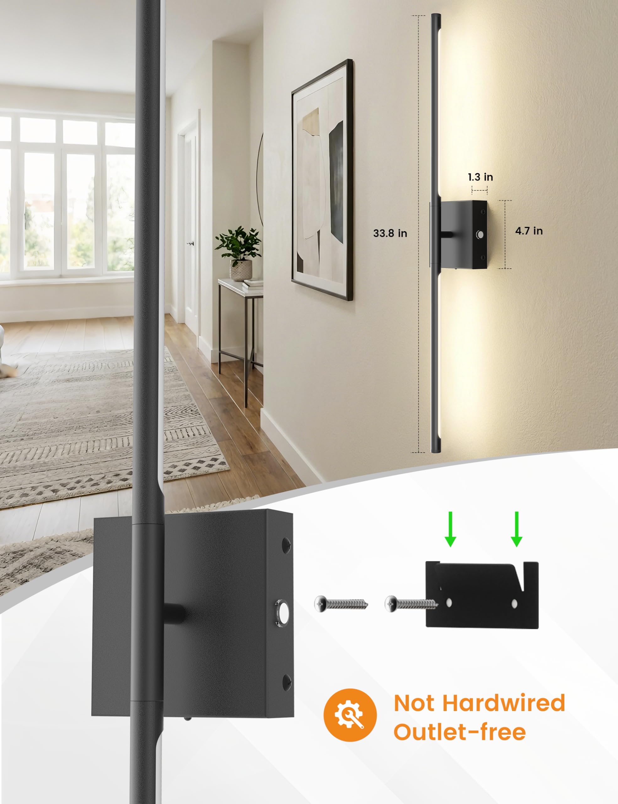 VOLISUN 27.6-inch wireless wall lights blend with decor.