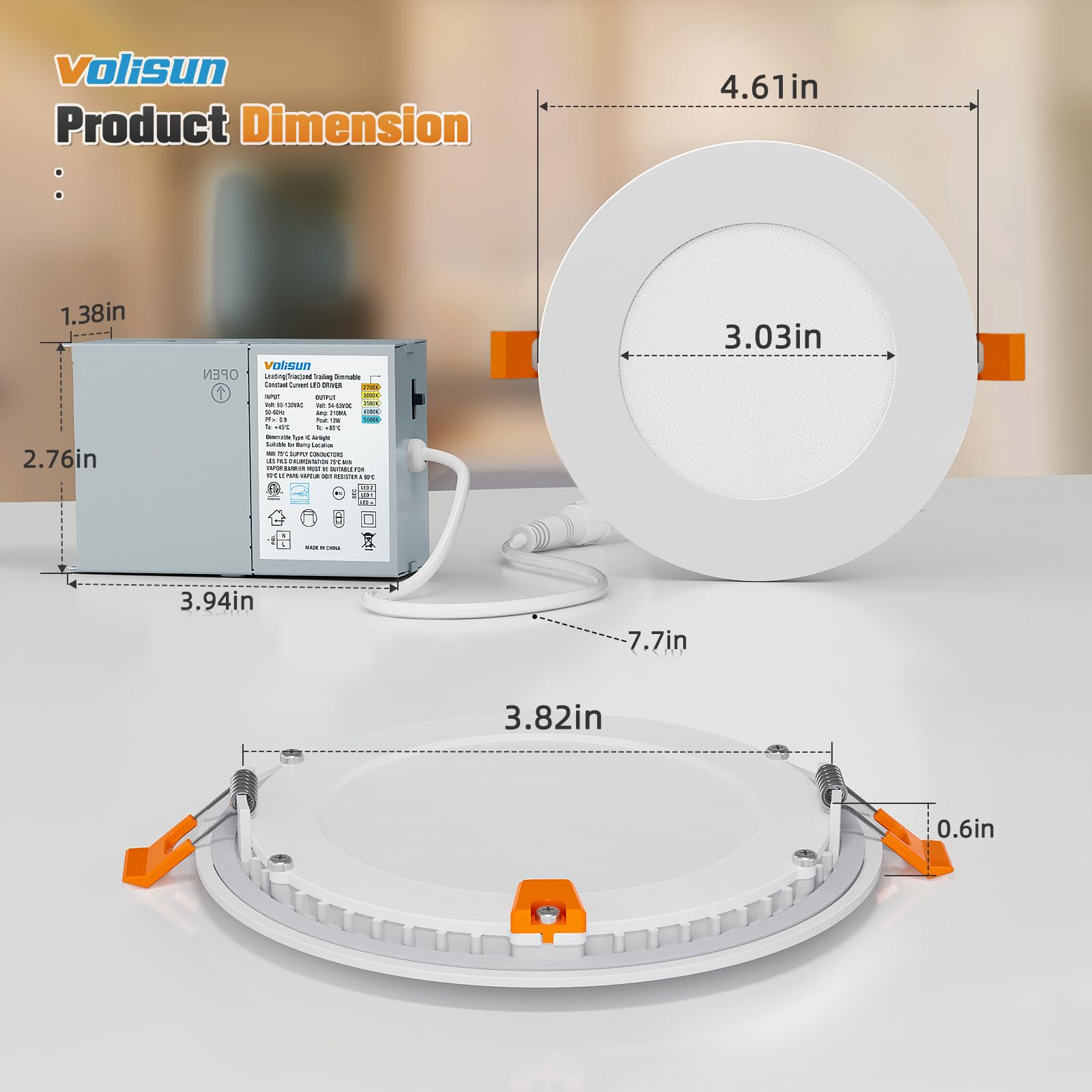VOLISUN dimmable recessed light supports 100%–5% seamless dimming.