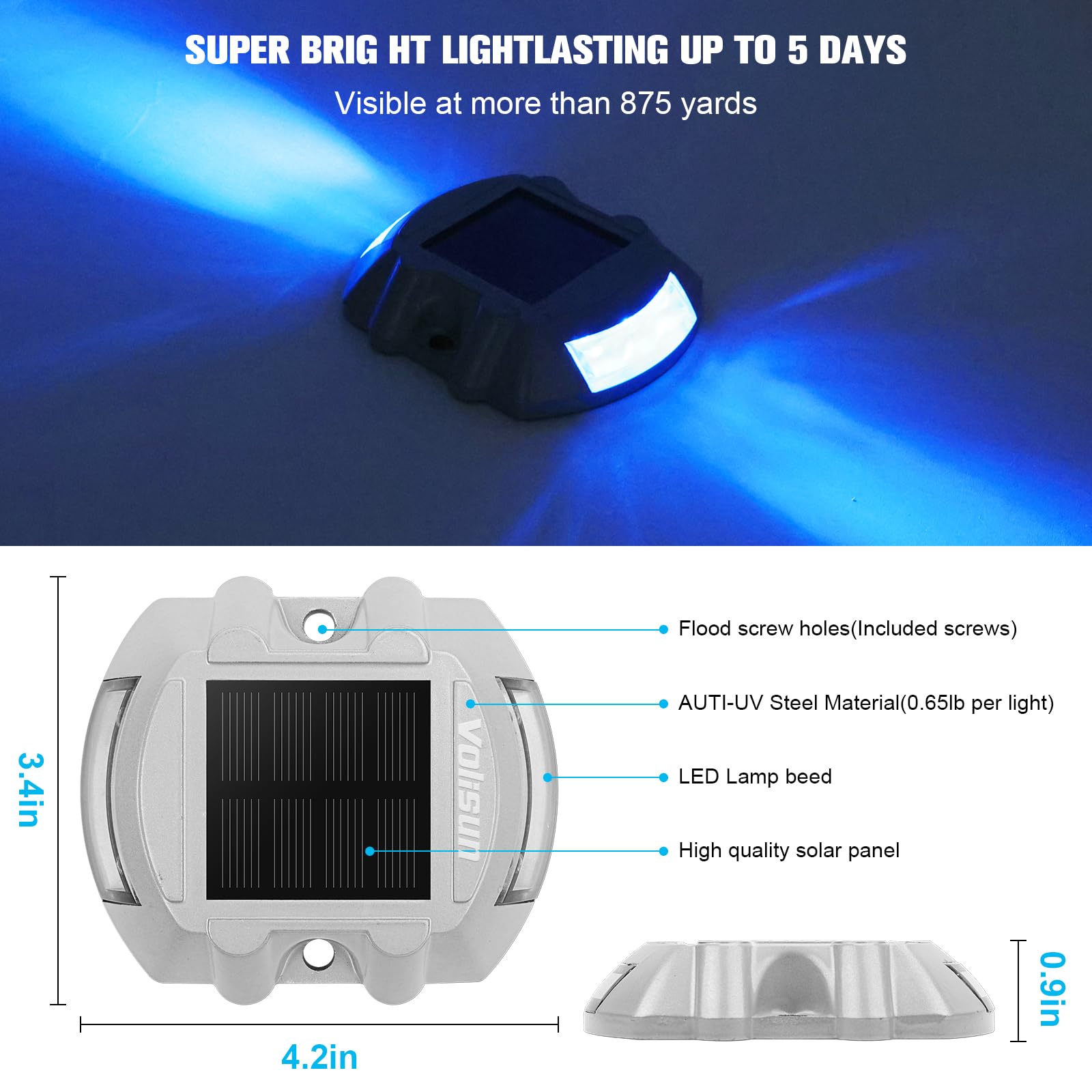 VOLISUN driveway lights blue LED, IP68 waterproof