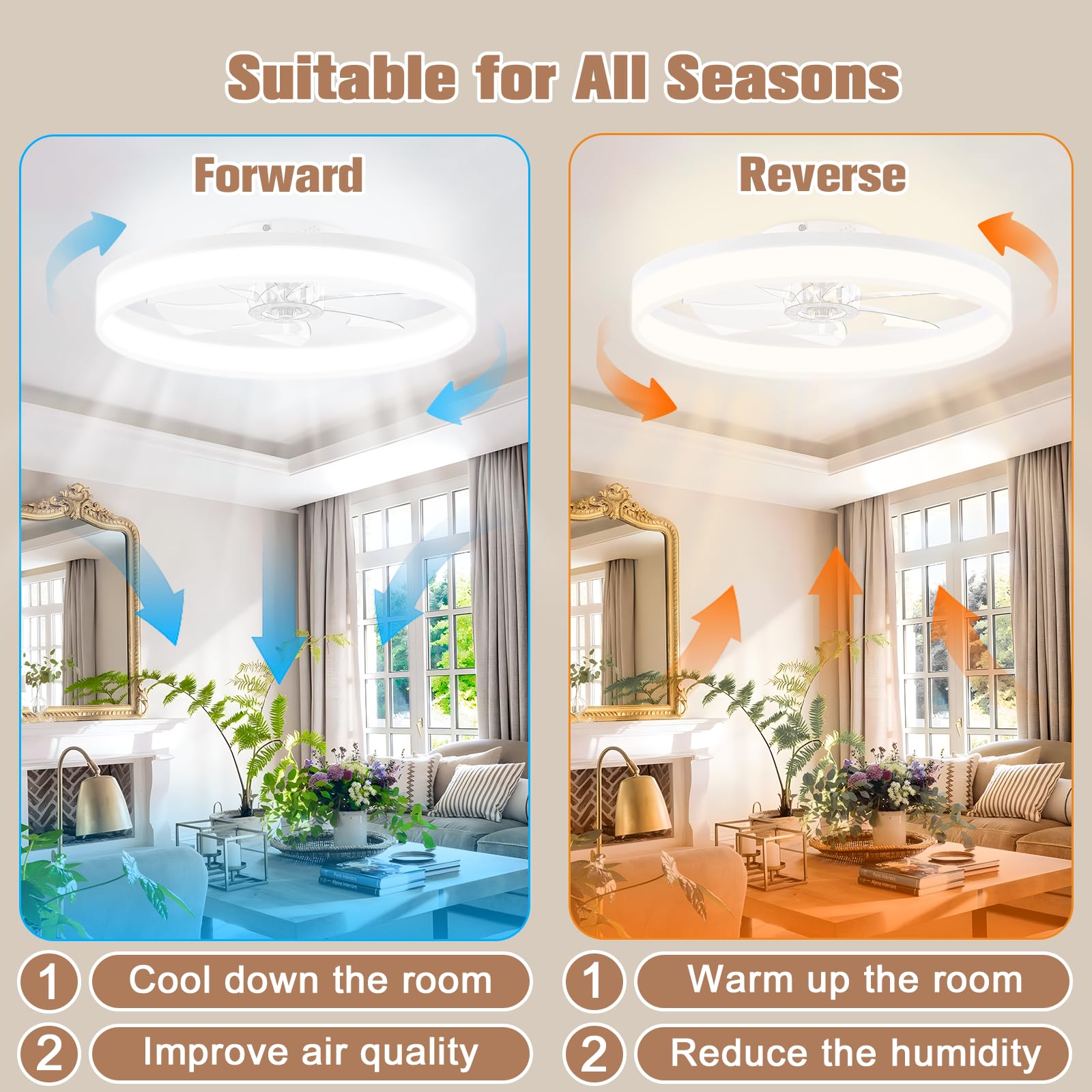 VOLISUN easy-install ceiling fan with light for quick setup