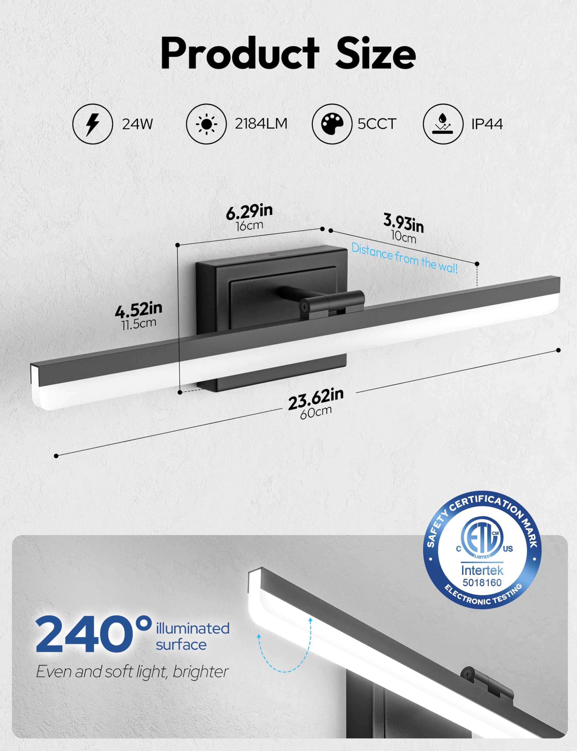 VOLISUN ETL certified vanity light for safety and reliability