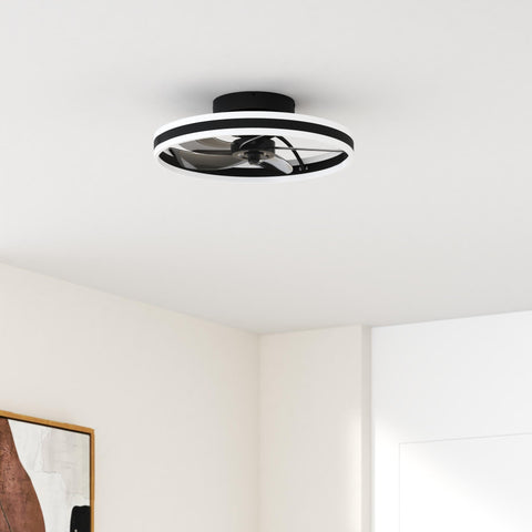 VOLISUN flush-mount ceiling fan with remote, side angle view for easy control.