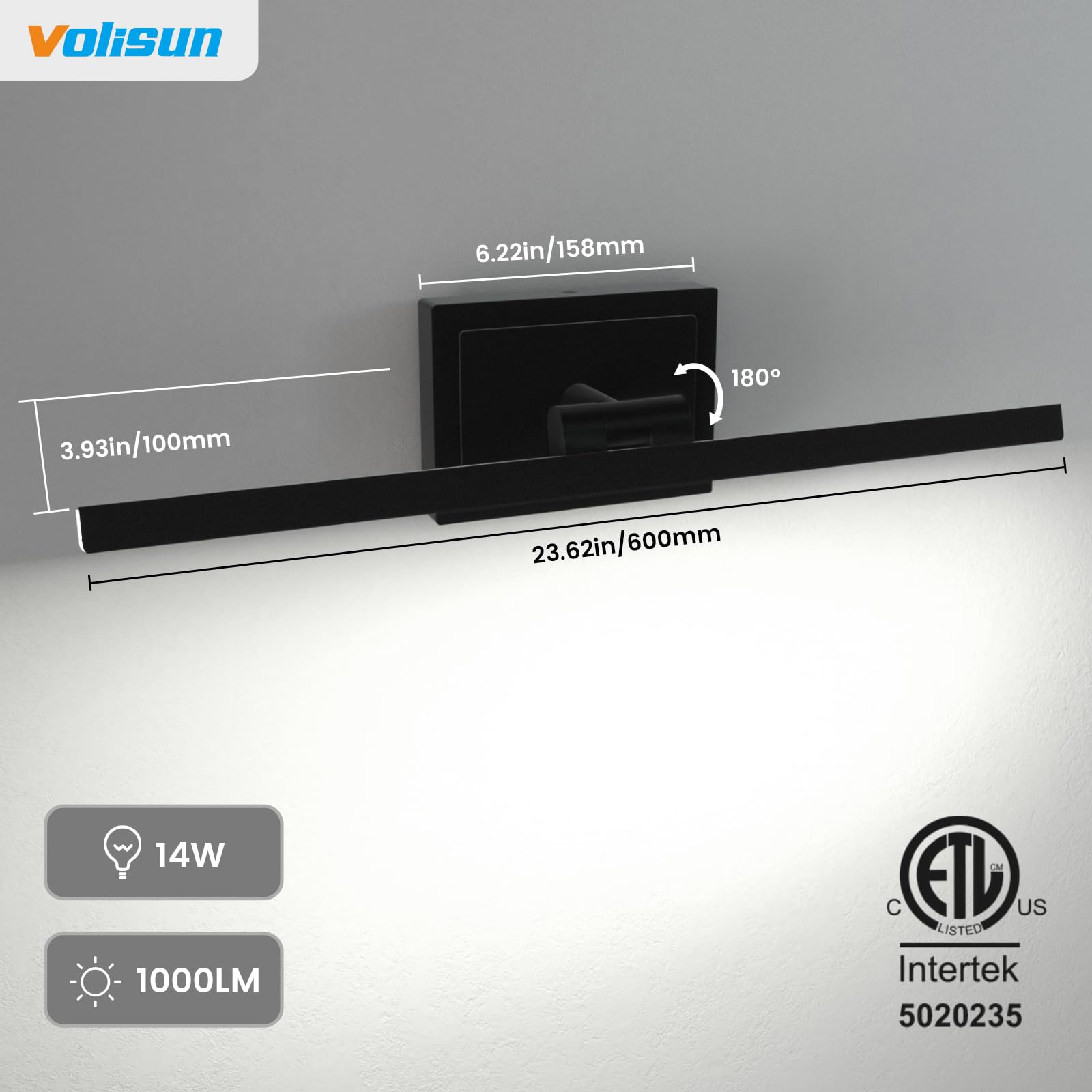 Volisun black bar vanity light adds modern style while protecting against moisture.
