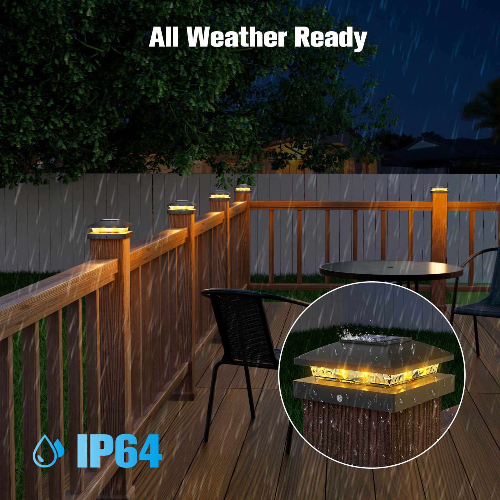VOLISUN IP64 waterproof post cap light withstands rain and sun.