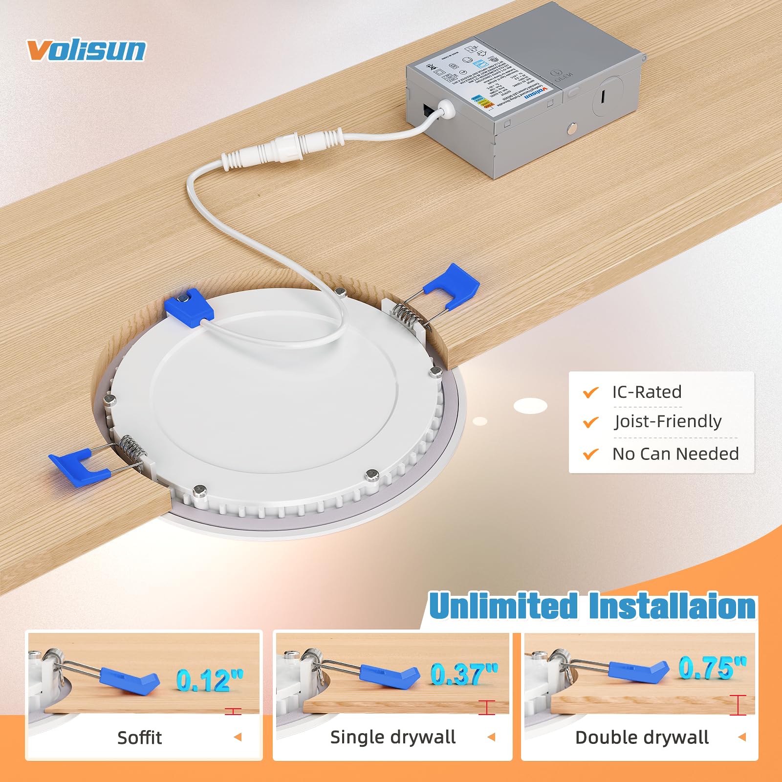 VOLISUN canless wafer with junction box for easy retrofit.