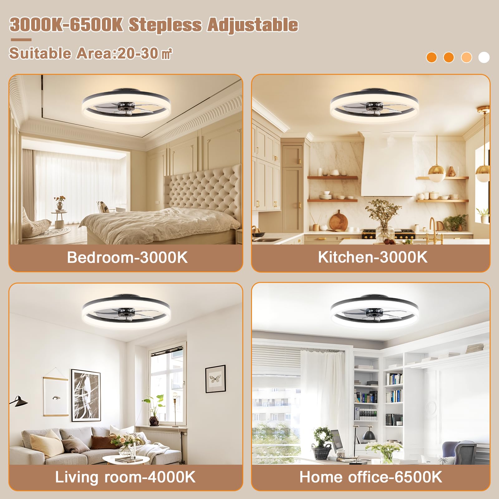 VOLISUN low-profile flush-mount ceiling fan in black blends with living spaces