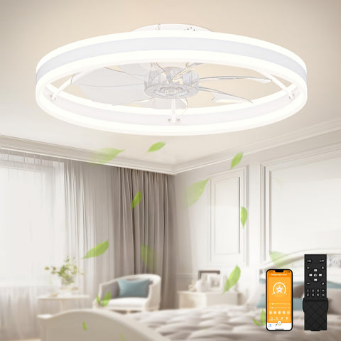 VOLISUN low-profile ceiling fan with remote for a slim bedroom setup.
