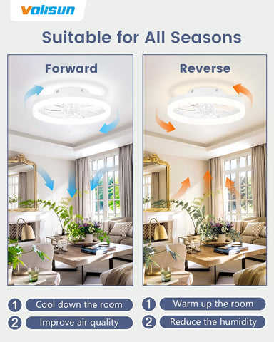 VOLISUN compact low-profile ceiling fan with light for small spaces