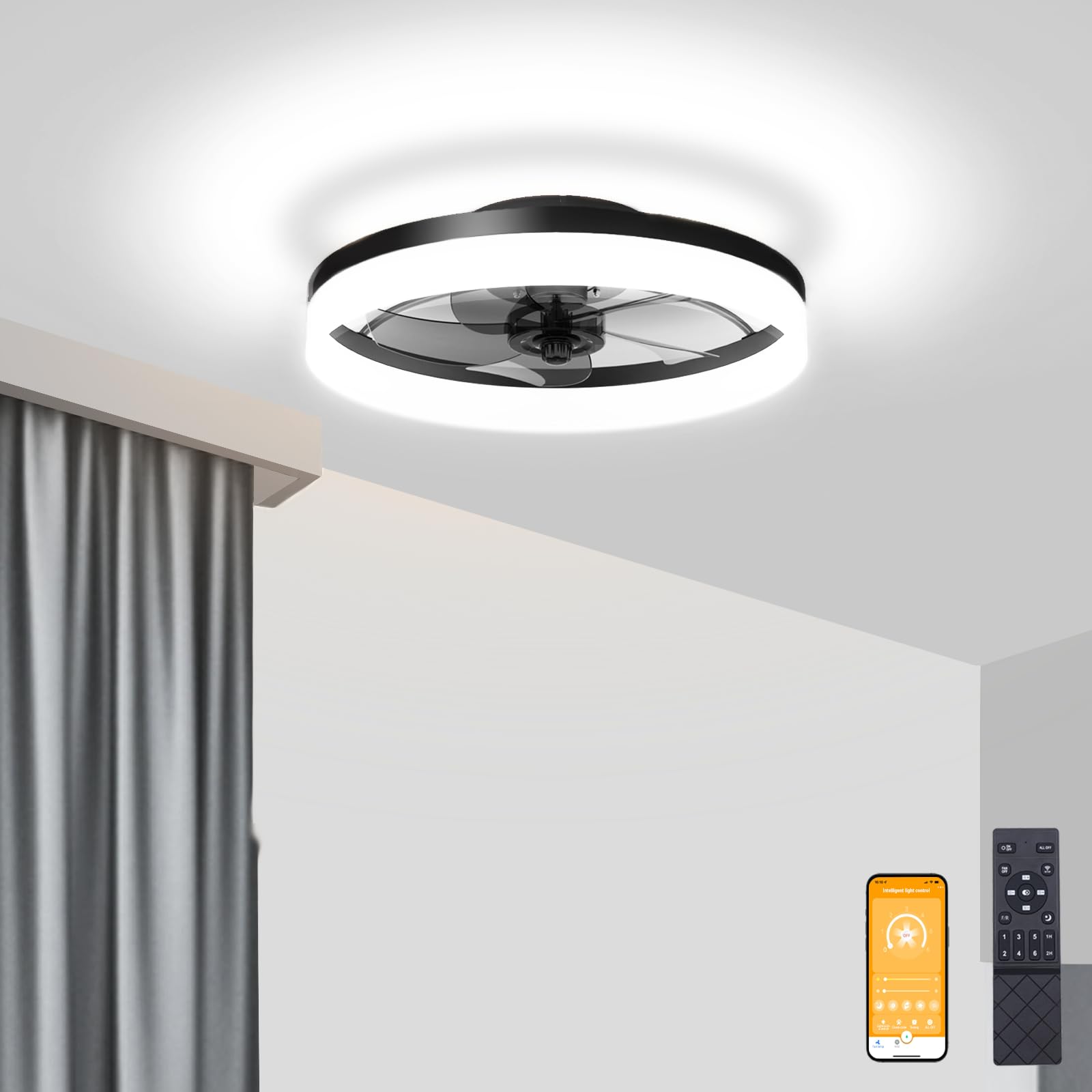 VOLISUN low-profile fandelier assembly shows space-saving flush mount design for modern rooms