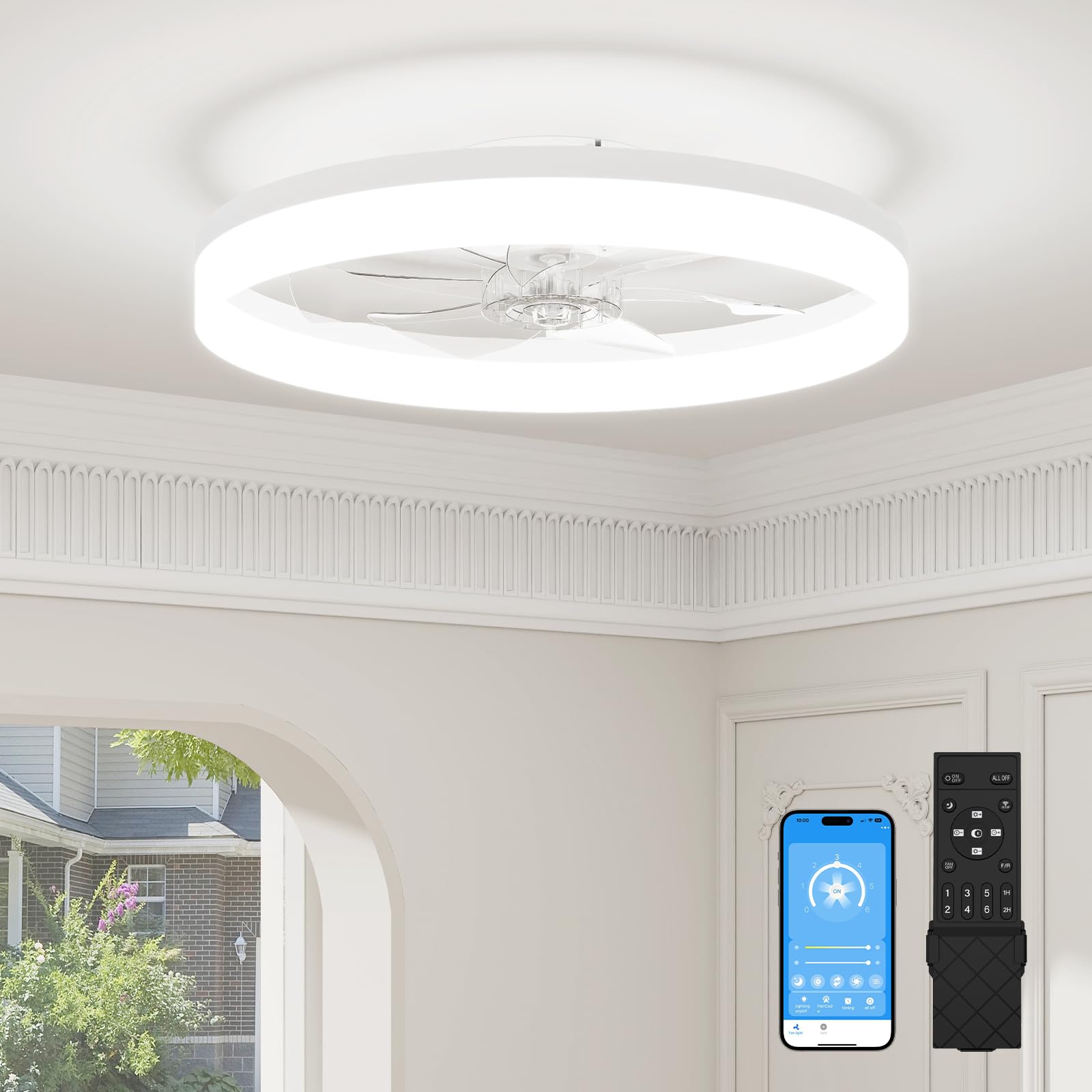 VOLISUN low-profile fandelier ceiling fan light saves space while delivering ambient illumination.